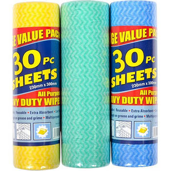 Рулон довжиною 9 метрів з 30 маленьких бавовняних м'яких ганчірок 23x30 см Х2-196 в упаковці 2 шт