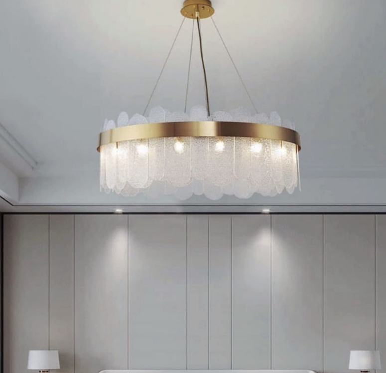 ПІДВІСНА ЛЮСТРА З СКЛЯНИМИ ФАКТУРНИМИ ПЛАСТИНАМИ ДІАМЕТРОМ 60/80СМ AS 129, фото 1