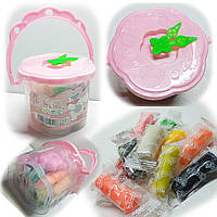 Моделін в відрі / 12 кольорів / маса для ліплення (пластилін-тісто) / №2011 - рожевий