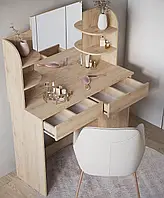 Туалетний столик для макіяжу з дзеркалом та 6 поличками в спальню, стіл із 2 висувними ящиками для косметики