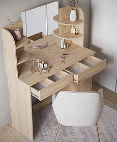 Туалетний столик для макіяжу з дзеркалом та 6 поличками в спальню, стіл із 2 висувними ящиками для косметики