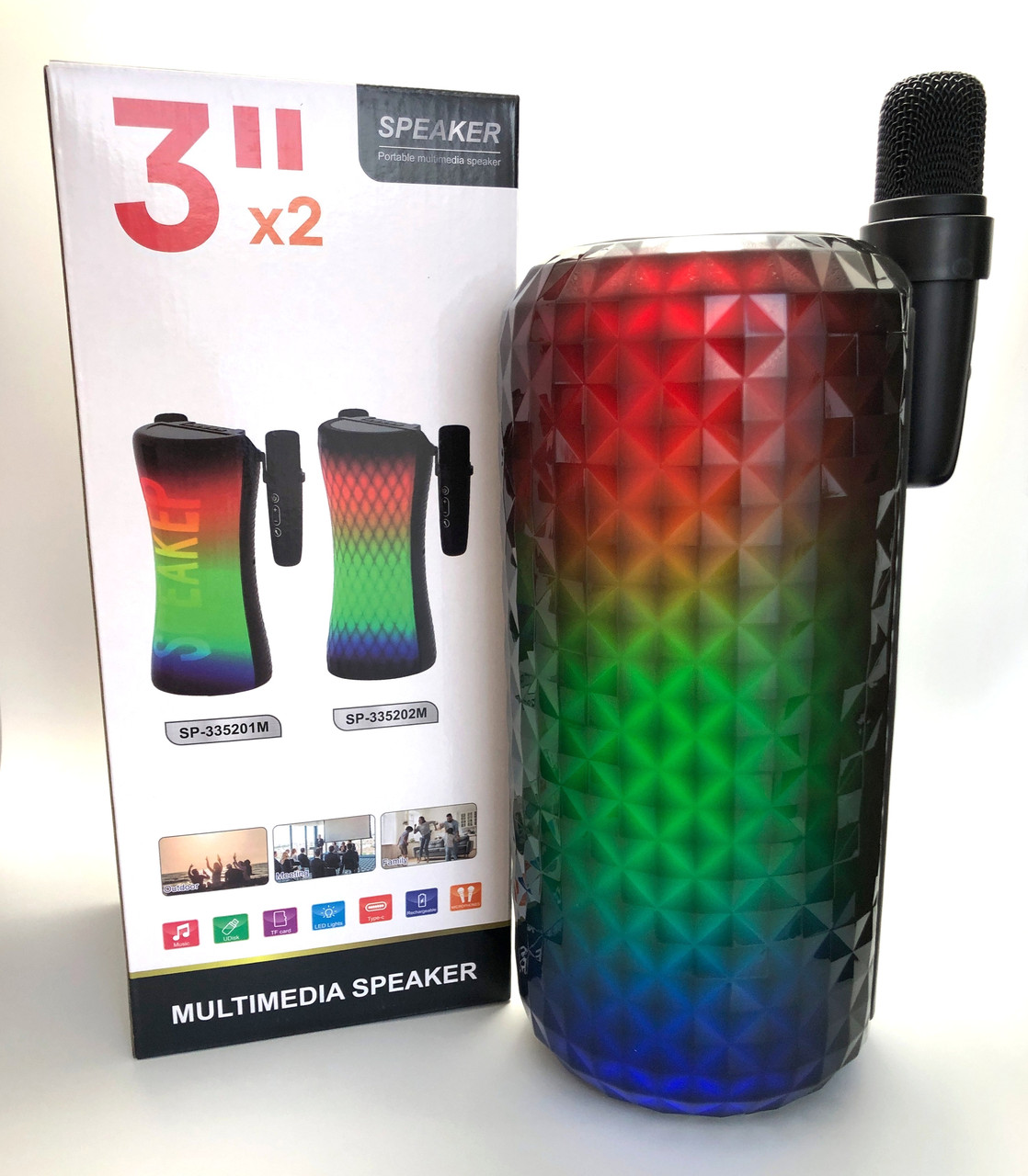 Портативна Bluetooth колонка SP-335204 М black (світломузика, 28 см, мікрофон у комплекті)