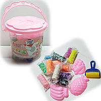 Моделін в відрі / 12 кольорів / маса для ліплення (пластилін-тісто) / №2015 - рожевий