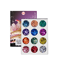 Набір декора для дизайну нігтів мерехтливі кружечки 12 кольорів (GC-53)