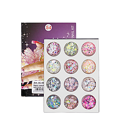 Декор для нігтів мерехтливий хаос фігур і кристалів 12 штук в упаковці (GC-54)