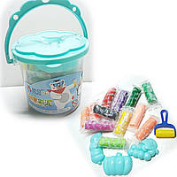 Моделін в відрі / 12 кольорів / маса для ліплення (пластилін-тісто) / №2015 - блакитний