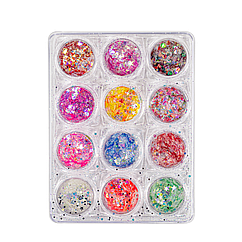 Набір блискіток для дизайну нігтів мерехтливий хаос 12 кольорів в упаковці (GC-18)