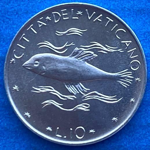 Монета Ватикана 10 лір 1975 р.