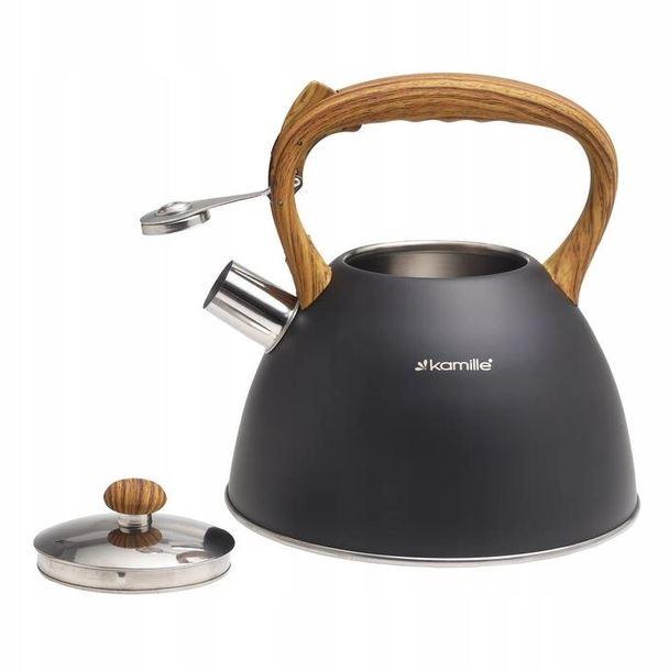 Чайник 3л з нержавіючої сталі зі свистком та ручкою soft touch чорний KM-0858