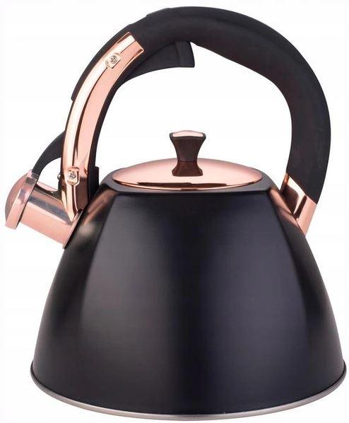 Чайник 3л із нержавіючої сталі зі свистком та ручкою soft touch чорний KM-0864
