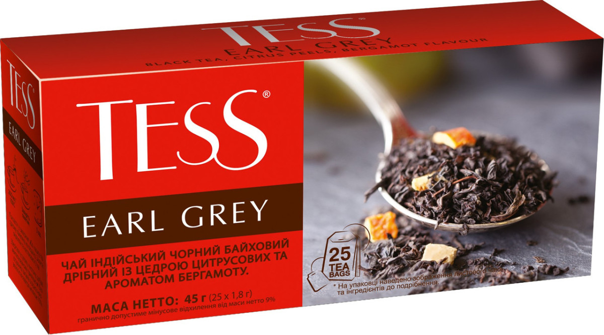 Чай чорний TESS Earl Grеу black tea 25 пак (Тесс)