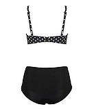 Жіночий роздільний купальник чорний в горошок із завищеною талією (розміри L-5XL) – універсальний фасон і зручна посадка, фото 5