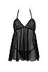 Пеньюар Passion KERRIA CHEMISE black, XXL/XXXL, мереживний верх, трусики в комплекті, фото 3