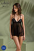 Пеньюар Passion KERRIA CHEMISE black, XXL/XXXL, мереживний верх, трусики в комплекті, фото 6