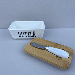 Маслянка порцелянова з ножем 15*8,6*6,4 см Butter Interos PJ03629, фото 3