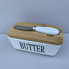 Маслянка порцелянова з ножем 15*8,6*6,4 см Butter Interos PJ03629, фото 4