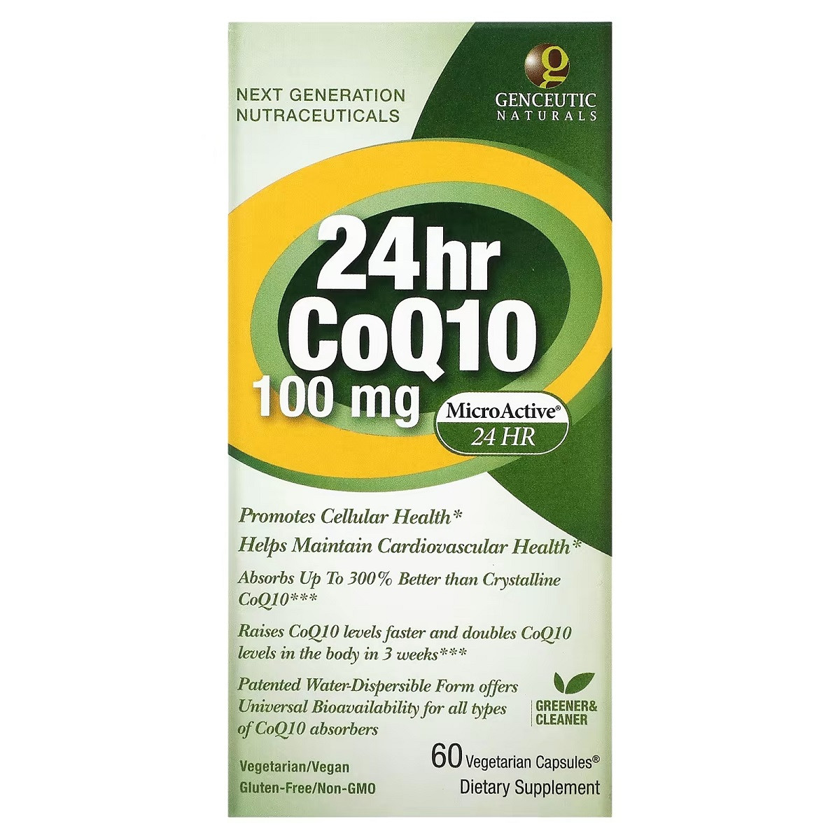 Коензим Q10, 100 мг, CoQ10, Genceutic Naturals, 60 вегетаріанських капсул, фото 1