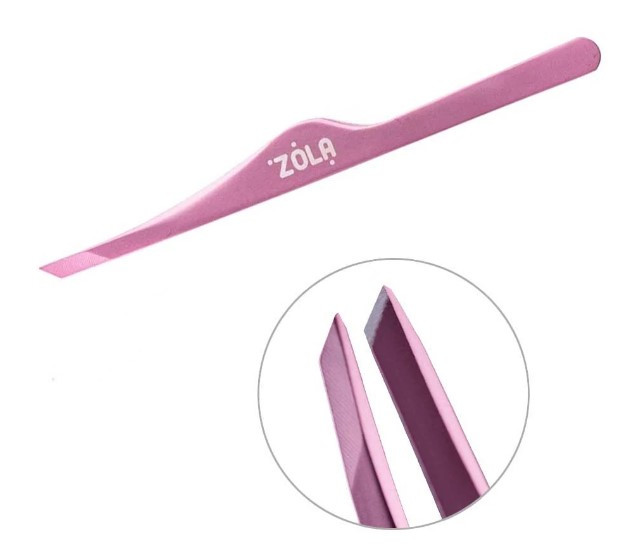 Пінцет скошений професійний для брів ZOLA  Light Рink