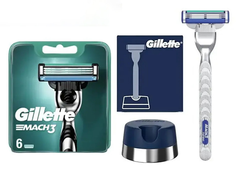 Змінні касети Gillette Mach3 (6 шт) + Тримач Gillette + Станок Gillette Mach3 Turbo