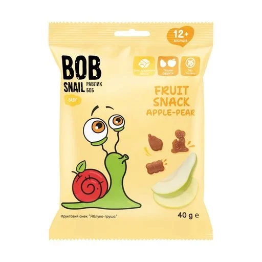 Натуральні снеки для дітей Bob Snail яблуко-груша 40 г