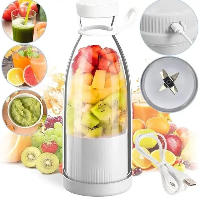Акумуляторний блендер-пляшка для смузі Mini Juicer 380 мл, фото 1