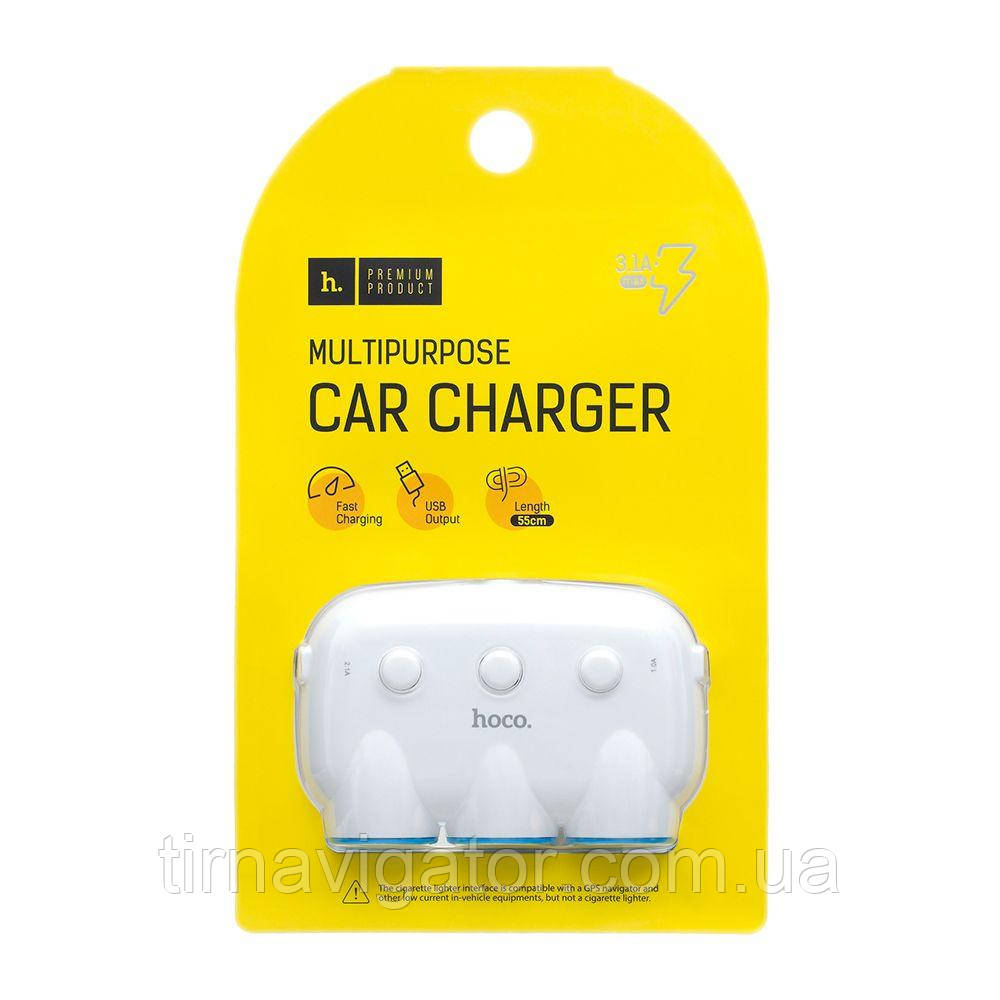 Розгалужувач на 3 вих Hoco C1 3in1 12/24V 12A 2*USB 3.1A