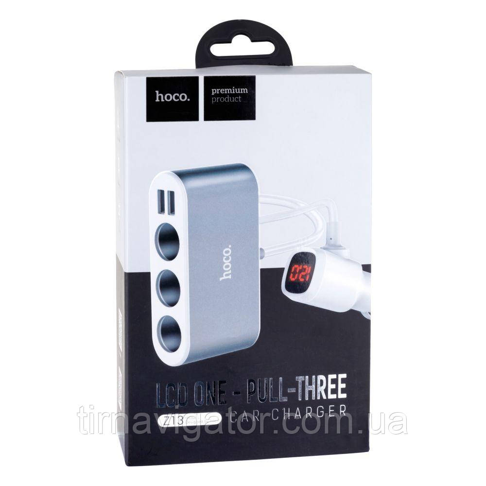 Розгалужувач на 3 вих Hoco Z13 вольтметр 12/24V 2.1A 2*USB, фото 1