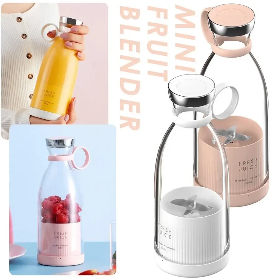 Акумуляторний блендер-пляшка для смузі Mini Juicer 380 мл, фото 1