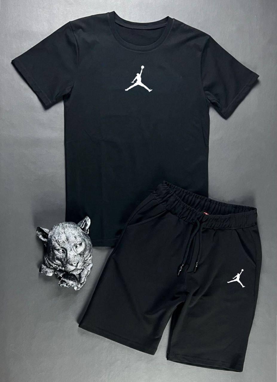 Чоловічий літній костюм Футболка + Шорти Jordan чорний Комплект Джордан на літо