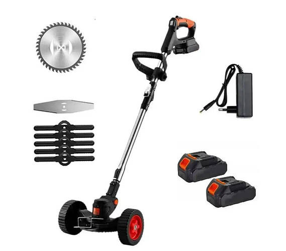 Аккумуляторная косилка / триммер / кусторез для травы c колесами (2 акб ...