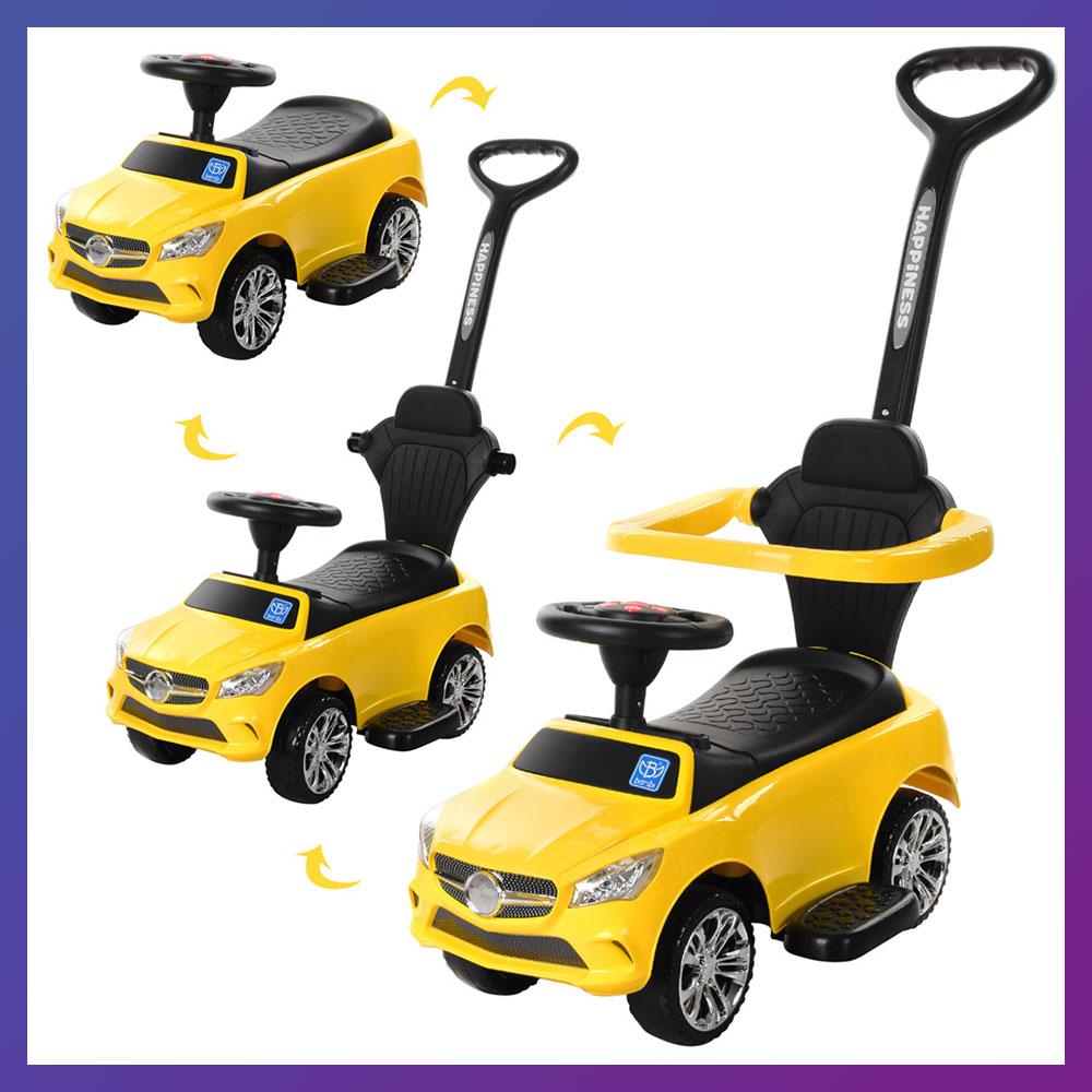Дитяча каталка-толокар Mercedes M 3503C-6 з батьківською ручкою 2 в 1 Жовтий, фото 1