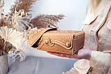 Маленька авторська Сумочка-рюкзак шкіряна темно-бежива з орнаментом Бохо, фото 6