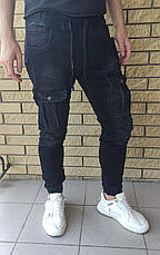 Джогери, джинси з поясом на гумці, з накладними кишенями карго демісезонні, стрейчеві унісекс FANGSIDA, фото 5