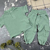 Мусліновий літній костюм дитячий muslin cotton BEWARM штани + футболка Хакі