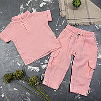 Мусліновий літній костюм дитячий muslin cotton BEWARM штани + футболка Рожевий