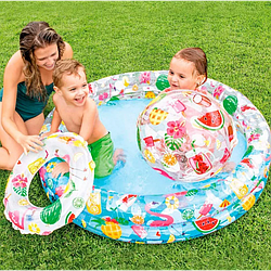 Intex Басейн 59460 NP "Зірки" Круг, дитячий, 2 кільця, кольоровий із набором, розміром 122х25 см, 150 л, від 2-х