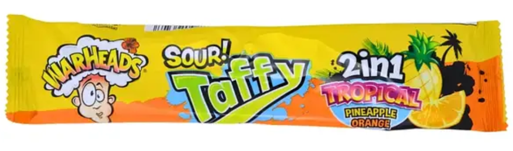 Жувальна цукерка WarHeads Sour Taffy Bar Tropical 2в1 Pineapple Orange 42 г, фото 1
