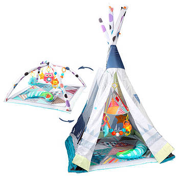 Ігровий розвиваючий килимок для немовляти JL634-1D Килимок-намет для малюків з іграшками та м'якими дугами