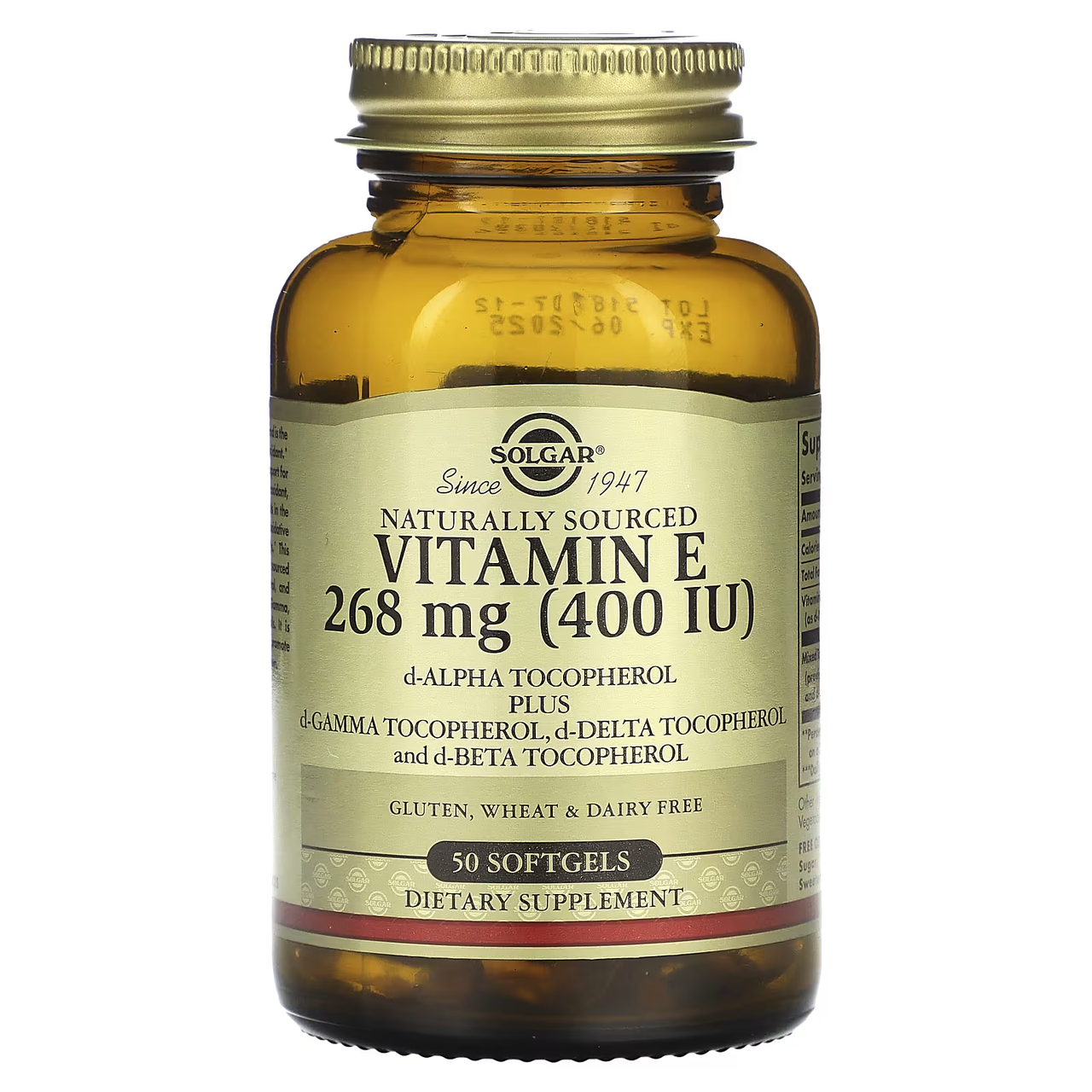Solgar Natural Vitamin E 400 IU d-Alpha Tocopherol & Mixed Tocopherols 50 Softgels