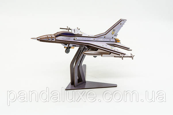 Дерев'яний 3D конструктор іграшка F16 літак, модель 79 деталей, фото 6