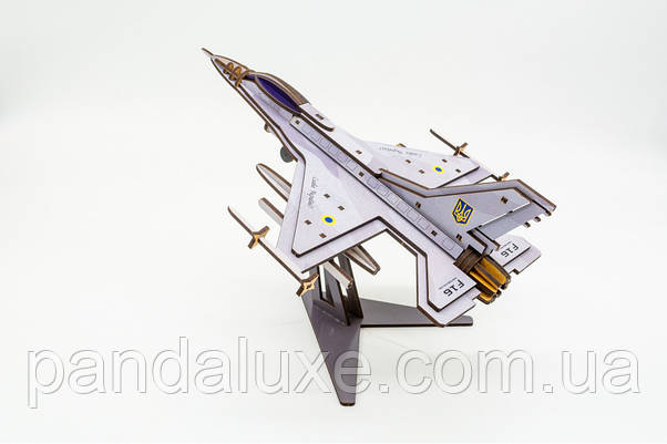 Дерев'яний 3D конструктор іграшка F16 літак, модель 79 деталей, фото 3