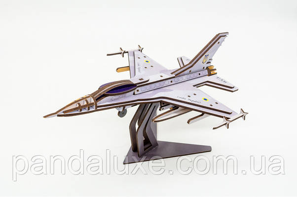 Дерев'яний 3D конструктор іграшка F16 літак, модель 79 деталей, фото 5