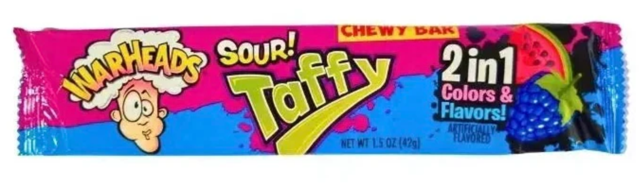 Жувальна цукерка WarHeads Sour Taffy Bar 2в1 Watermelon Blackberry 42г, фото 1