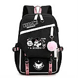 Щільний шкільний рюкзак для дівчат КУРОМІ АНІМЕ з USB Рожевий водонепроникний рюкзак в школу 4, 5, 6, 7+ клас, фото 7