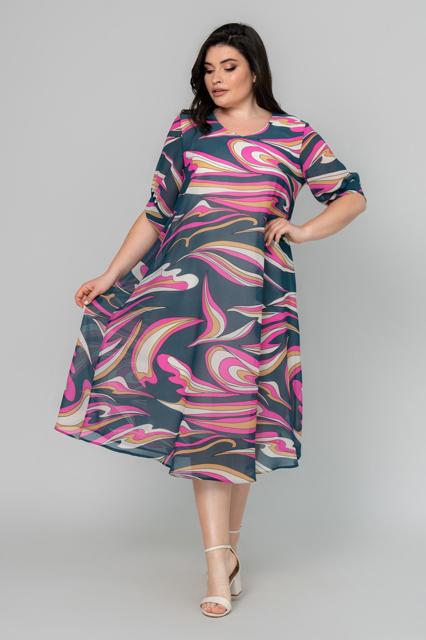 Плаття шифонове на літо Джекі вільного крою батал великі розміри 50-60 різні кольори, фото 1