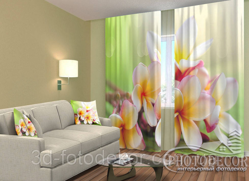 3D Фото Штори "Весняні квіти. Франжіпані" 2,5м*2,6м (2 полотна по 1,30м), тасьма