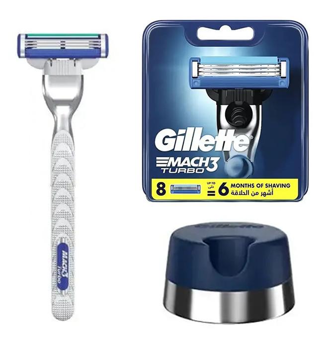 Змінні касети Gillette Mach3 Turbo (8 шт.) + Тримач Gillette + Станок Gillette Mach3 Turbo