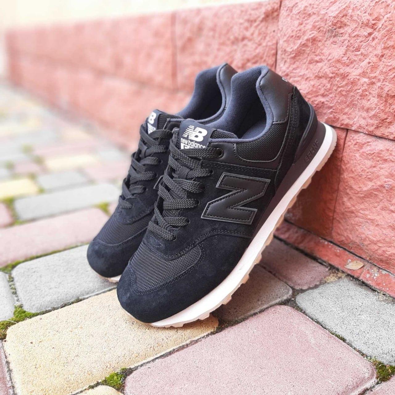 Чоловічі кросівки New Balance 574 Black Beige (Чорні) Взуття Нью Беланс 574 замша сітка демісезон