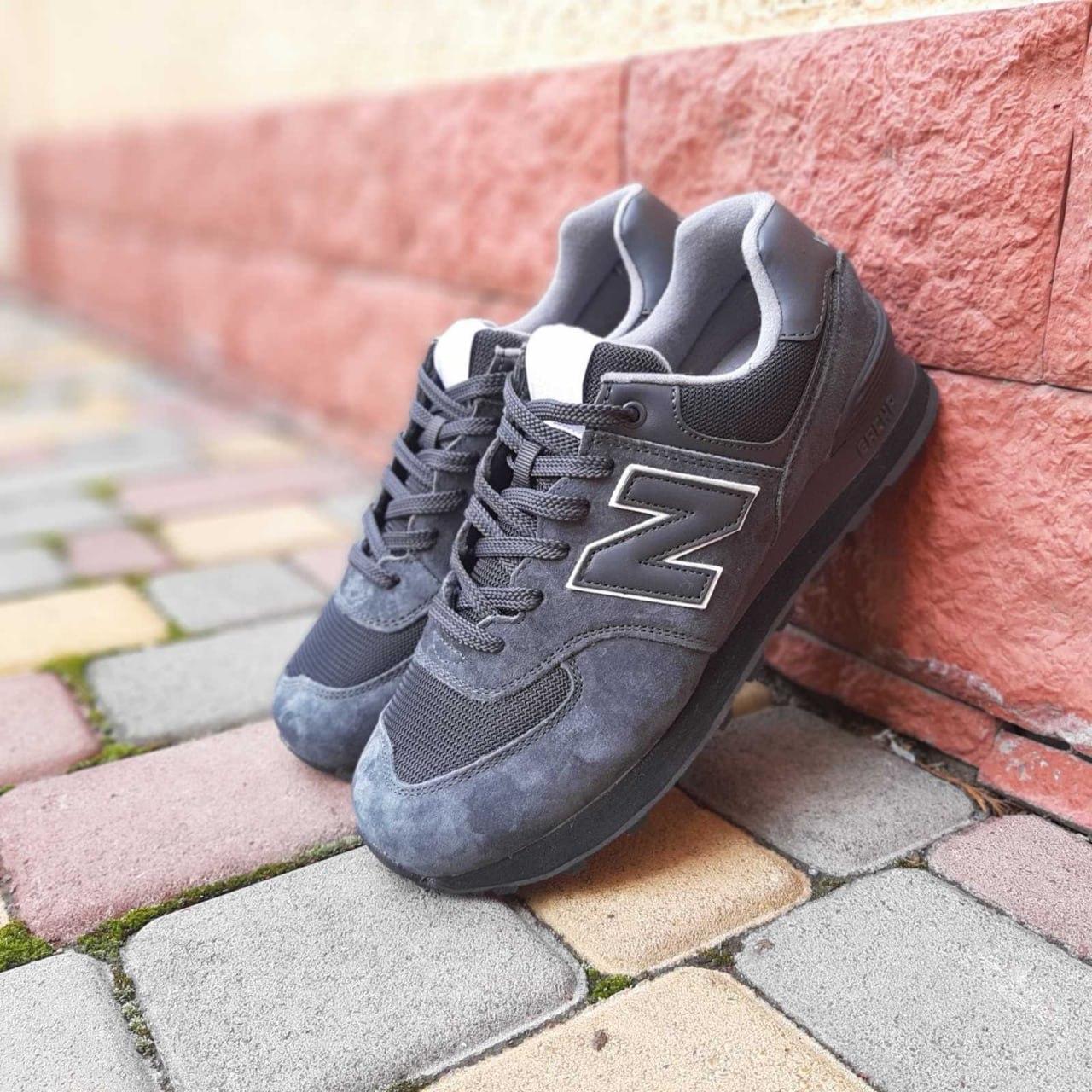 Чоловічі кросівки New Balance 574 Dark Grey White Сірі Взуття Нью Беланс 574 замша демісезон