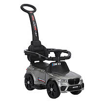 Машинка толокар U-Max 2в1 зі знімною ручкою і музикою на кермі + багажник під сидінням Сірий